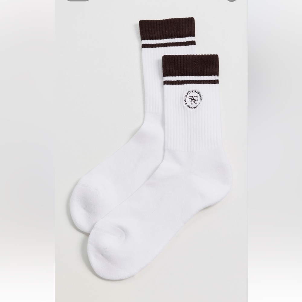 Sporty & Rich White and Brown Crew Socks